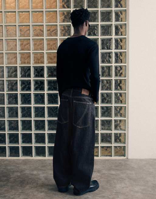 Bershka Stitched jeans in blue, 3 of 6