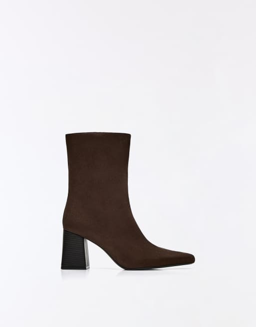 Bershka stivaletti con tacco largo marroni, 2 di 6