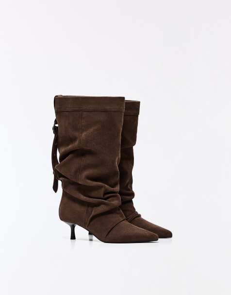 Bershka - Stivaletti morbidi con tacco marroni - view 1