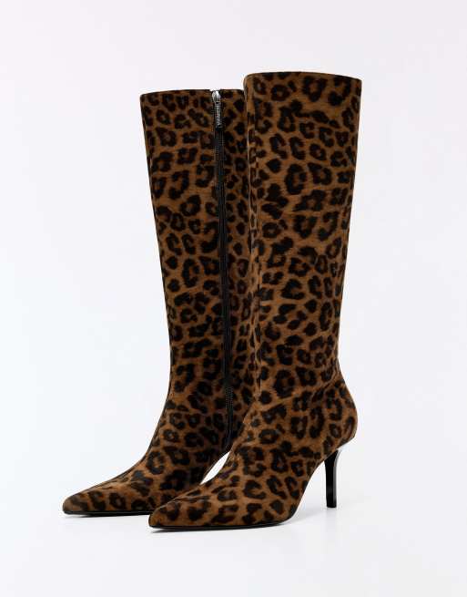 Bershka stivali animalier con tacco marroni, 4 di 7