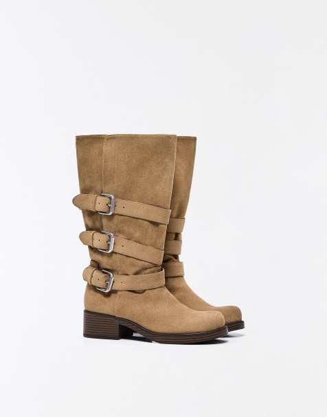 Bershka - Stivali biker beige con fibbie - view 1