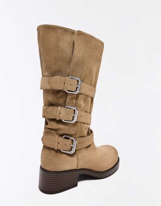 Bershka - Stivali biker beige con fibbie, 6 di 7