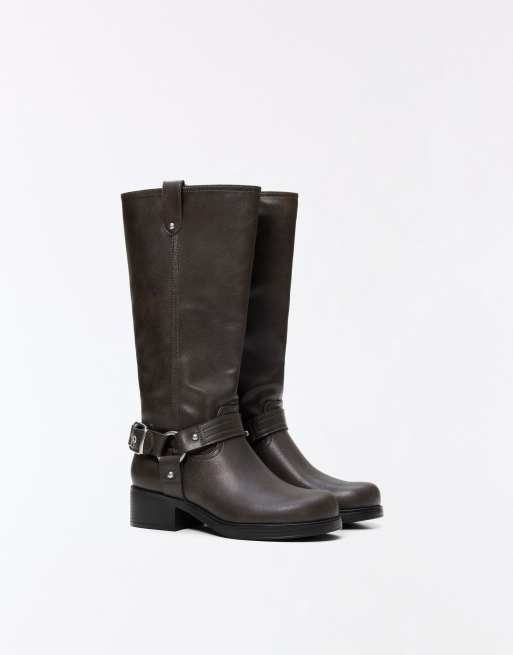 Bershka stivali biker con fibbia marroni, 2 di 7