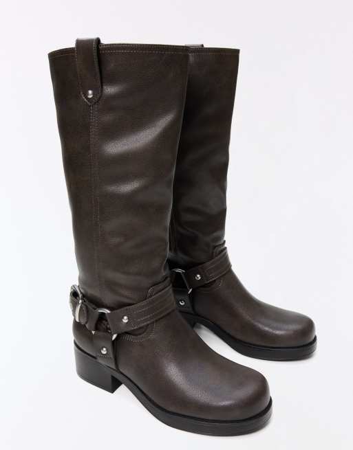 Bershka stivali biker con fibbia marroni, 6 di 7