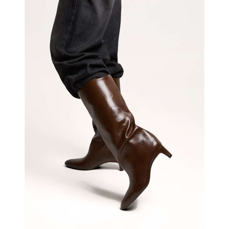 Leather Tacco Stivale Alto Bordeaux Bershka Stivali Con Tacco Alto