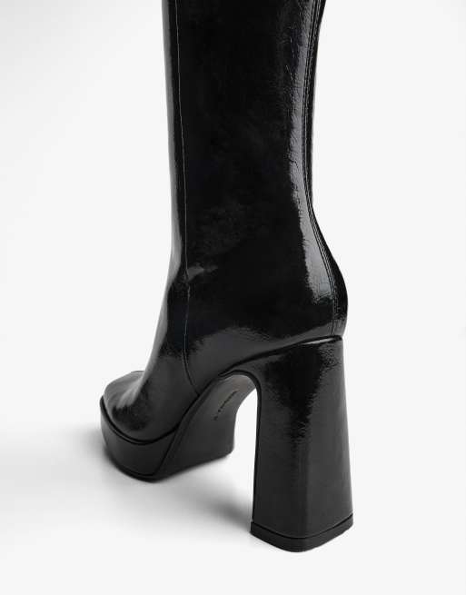 Bershka stivali con tacco platform neri, 4 di 5