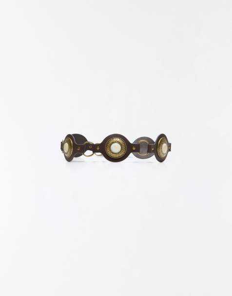 Bershka Stone medallion belt in brown - view 1