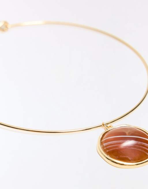 Bershka Stone pendant necklace in gold, 2 of 3