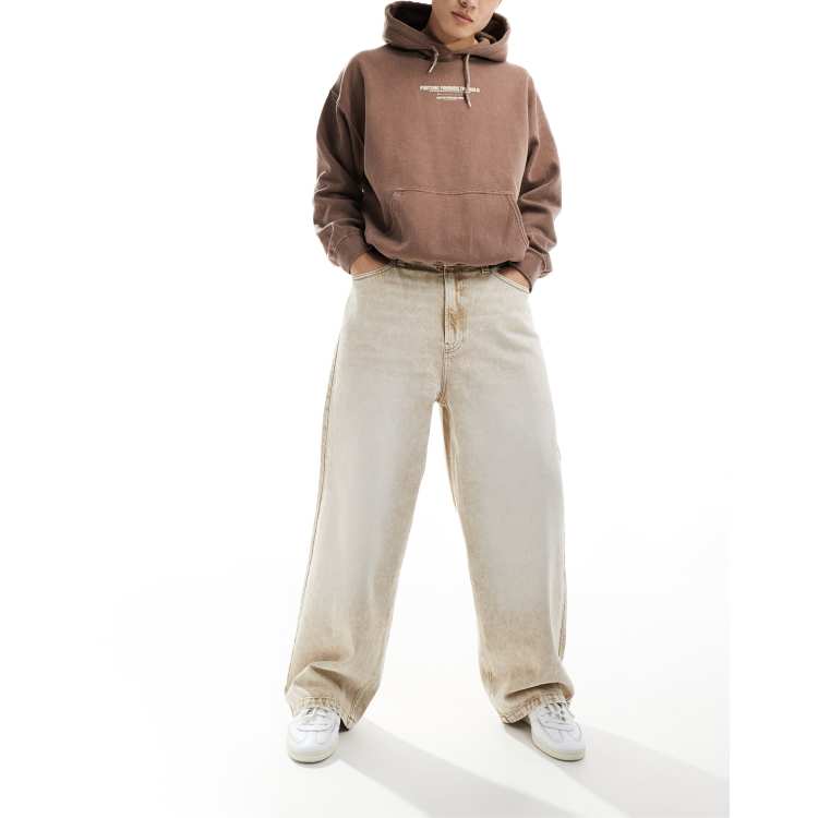 Bershka stone washed super baggy jeans in beige | ASOS