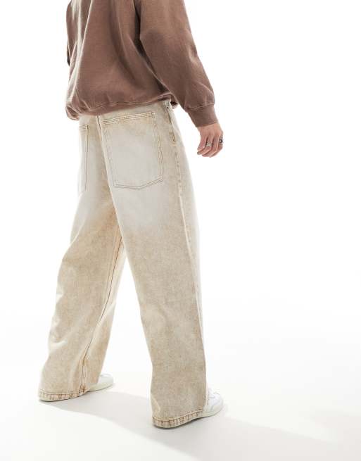 Bershka stone washed super baggy jeans in beige | ASOS