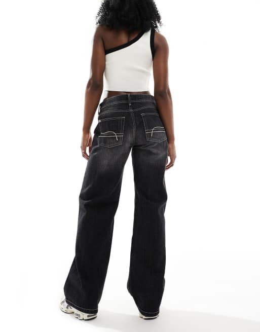 Bershka straight baggy jeans in acid wash black