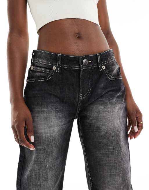 Bershka straight baggy jeans in acid wash black
