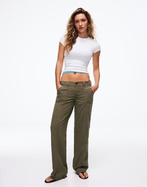 Bershka Straight cargo trousers in khaki - view 1
