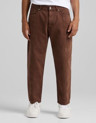 Bershka straight fit cropped jeans in brown