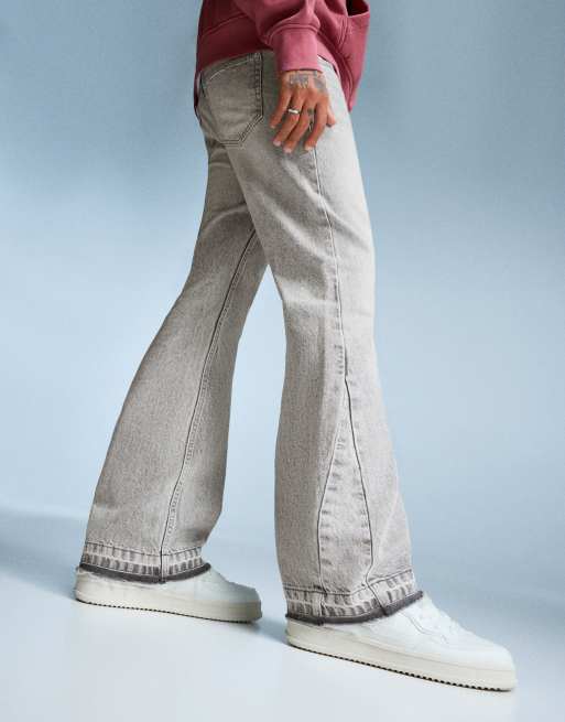 Bershka Straight-fit flared jeans in light grey ASOS