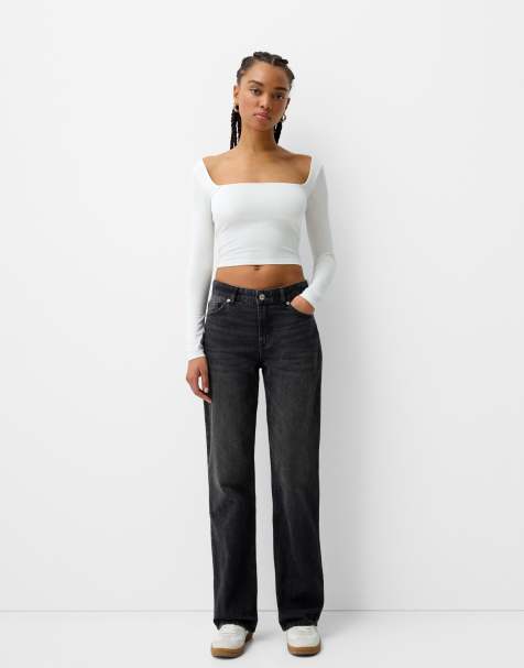 Bershka straight fit jeans in black&white