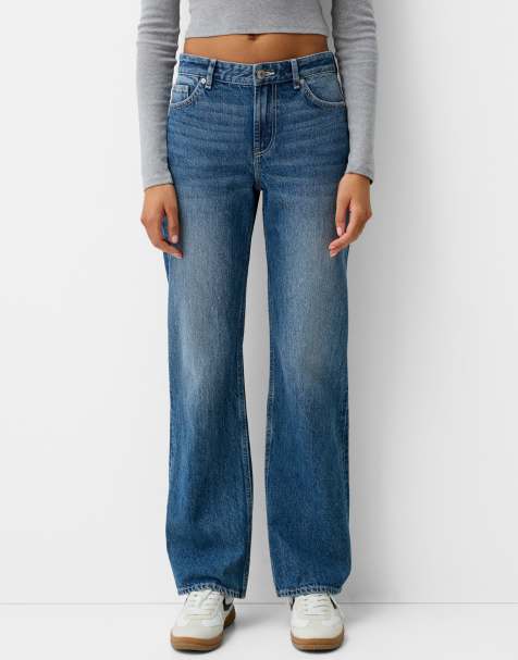 Bershka straight fit jeans in denim blue
