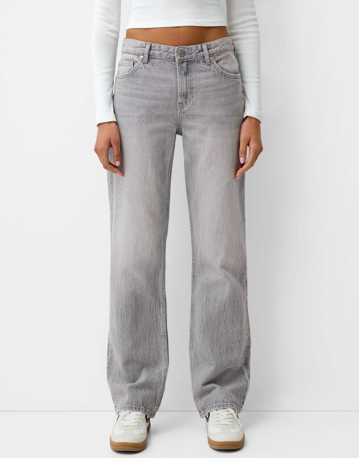 Bershka straight fit jeans in light grey