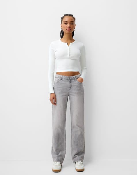 Bershka straight fit jeans in light grey