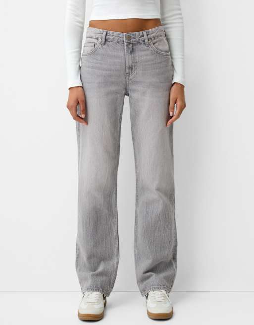 Bershka straight fit jeans in light grey, 2 of 5