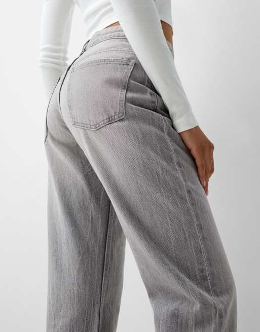 Bershka straight fit jeans in light grey, 4 of 5