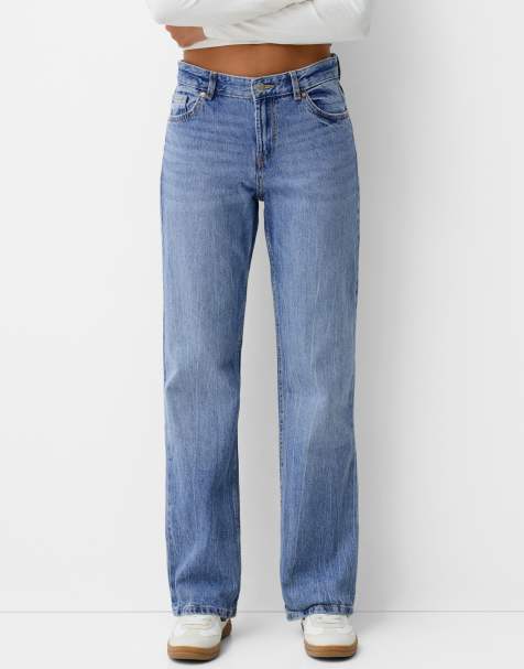 Bershka - Straight-fit jeans in middelblauw - view 1
