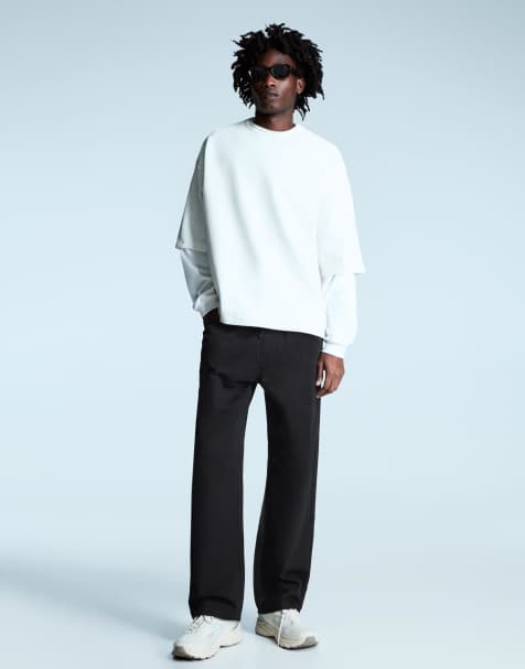 Bershka – Straight Jeans im Jogginghosen-Stil in Schwarz - view 1