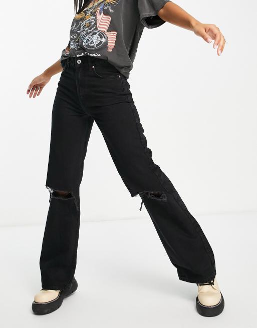 Bershka – Straight Jeans im Stil der 90er in Schwarz