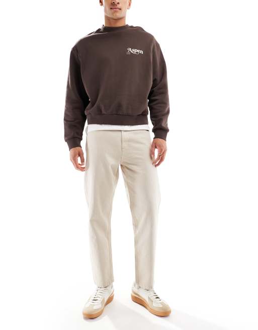 Bershka straight jeans in ecru