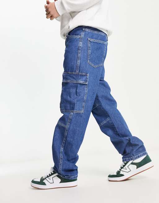 Bershka straight leg cargo in denim ASOS