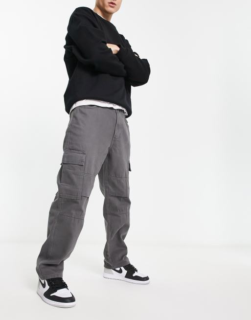 Charcoal Twill Pocket Wide Leg Cargo Pants