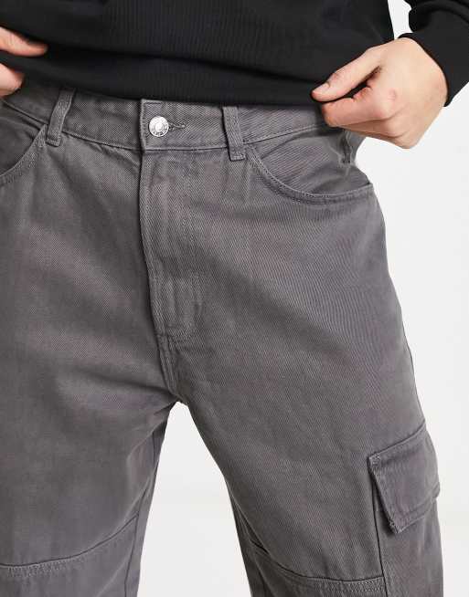 Bershka straight leg cargo in gray