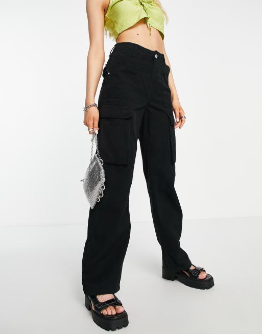 Bershka straight leg cargo pants in black ASOS