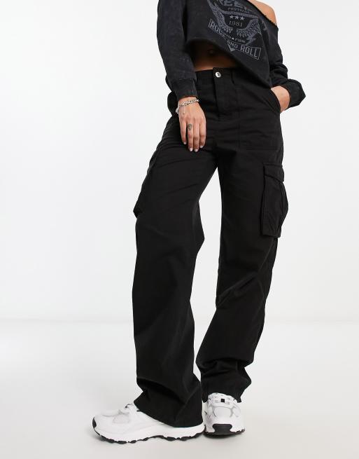 Bershka straight leg cargo pants in stone