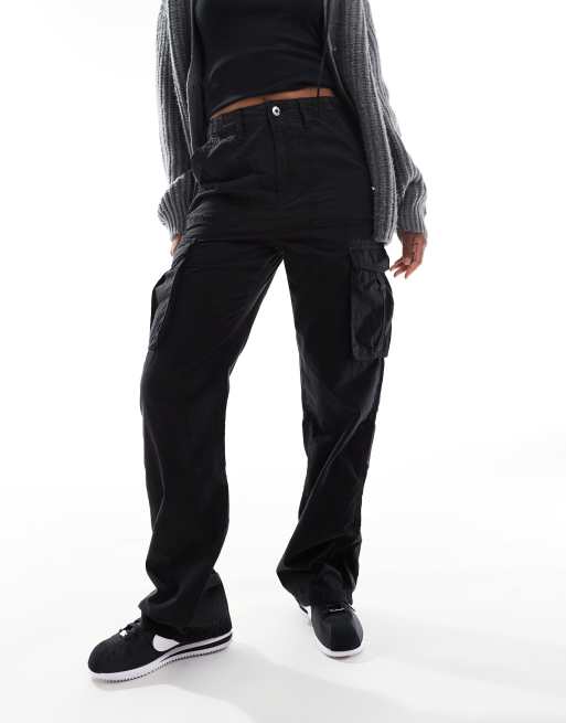 Black Straight Leg Cargo Pants, Womens Trousers