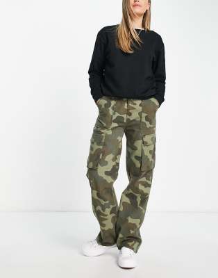 Bershka straight leg cargo pants in camouflage