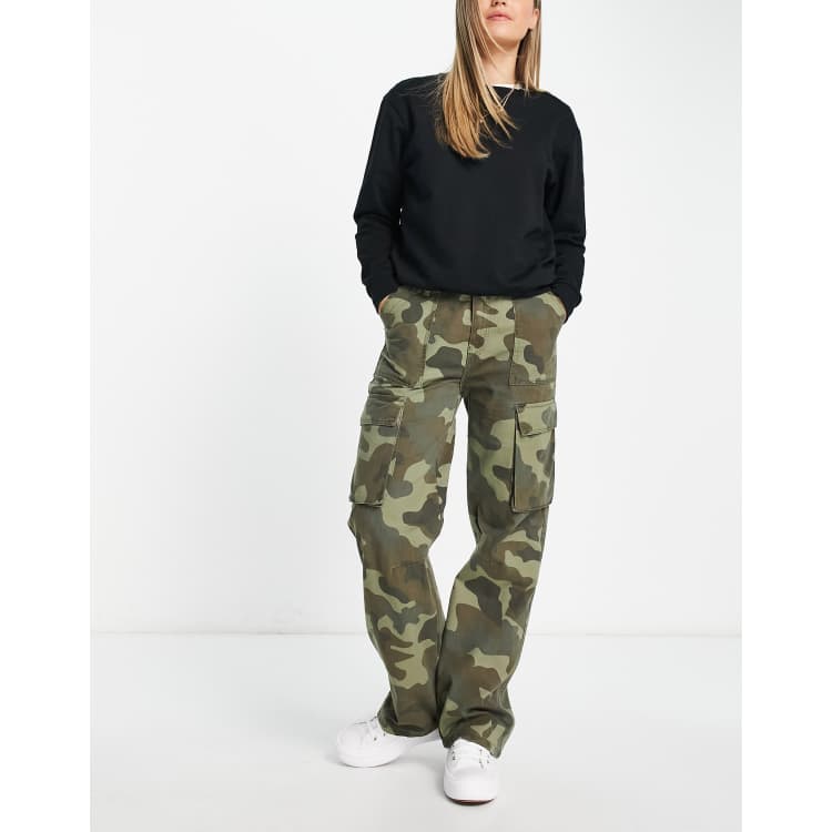 Bershka straight leg cargo pants in camouflage