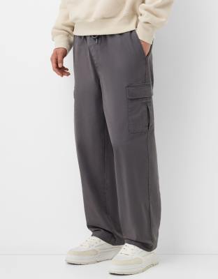 straight leg cargo pants in dark gray