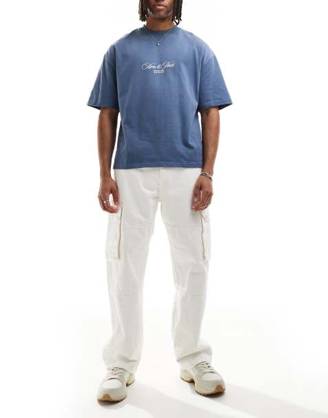 Bershka straight leg cargo pants in ecru - view 1