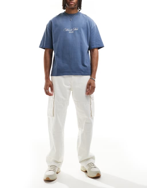 Bershka straight leg cargo pants in ecru