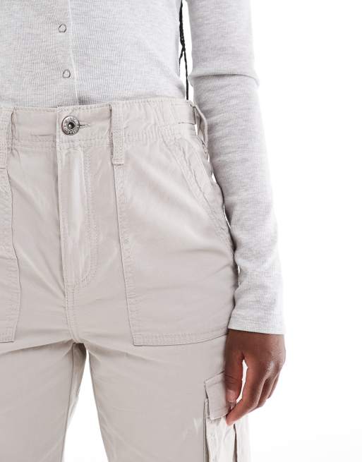 Bershka Faux Leather Cargo Trousers in White