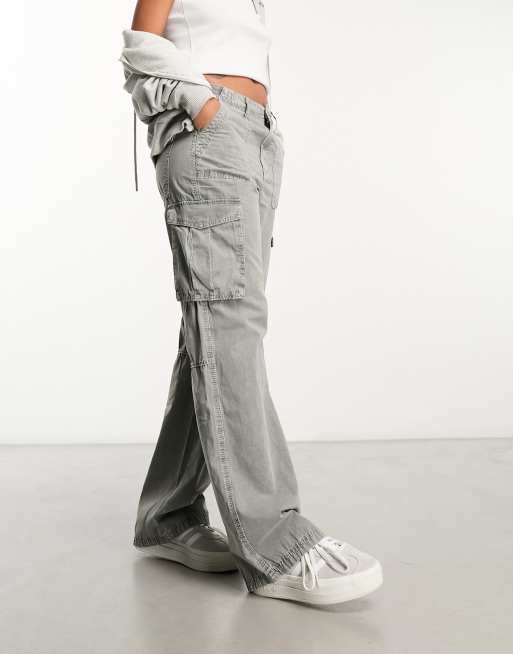 Bershka straight leg cargo pants in washed gray | ASOS