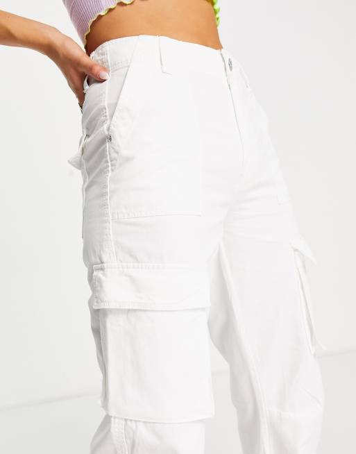 Bershka straight leg cargo pants in white ASOS