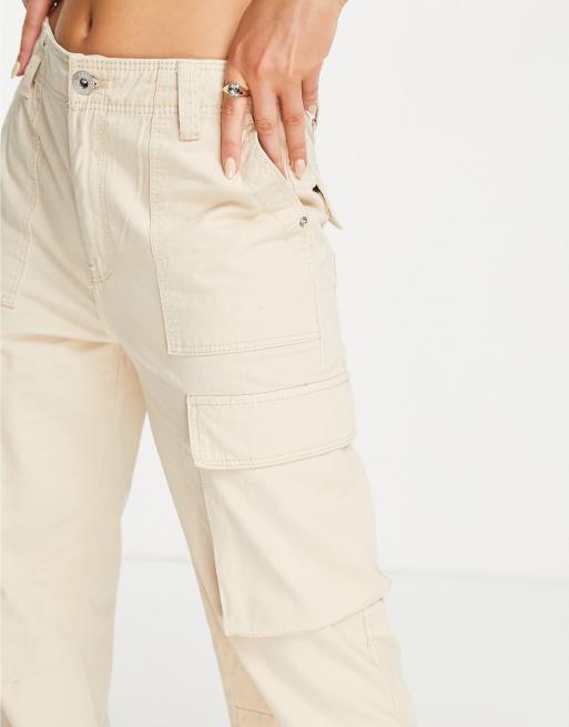 Bershka straight leg cargo trouser in sand, 2 of 4