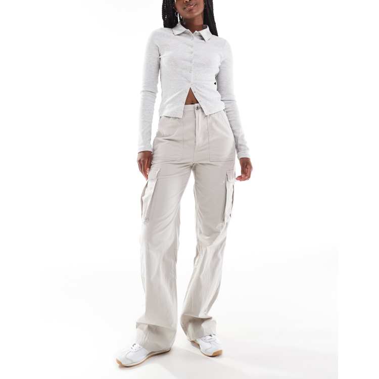 Bershka straight leg cargo trousers in grey