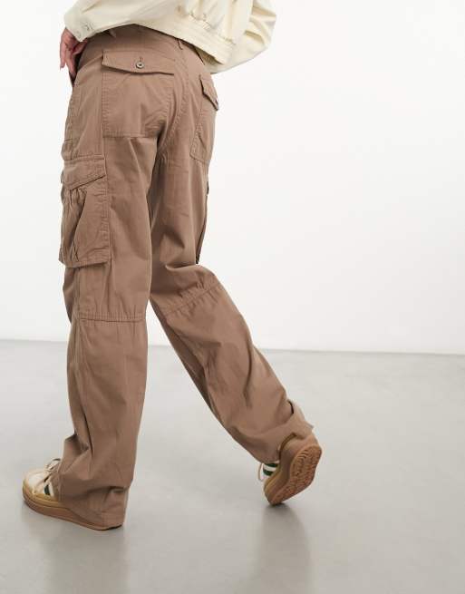 Bershka straight leg cargo trousers in washed brown ASOS