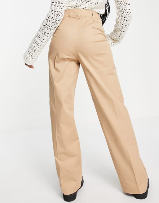 Stradivarius bengaline 90s tailored flare pants with side split in beige