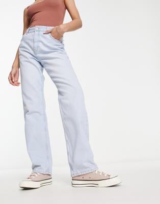 Bershka Mom Jean In Bleached Wash-blues