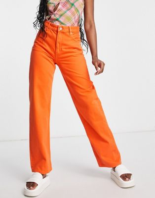 Bershka straight leg jeans in bright orange - ASOS Price Checker