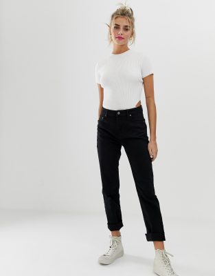 black straight cropped jeans